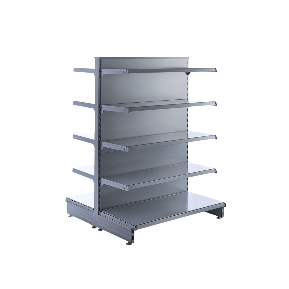 gondoola, retail shelving, commercial shelving, gondola shelving, grey shelving, cheap retail shelving, shelving solutions, shop shelving, 